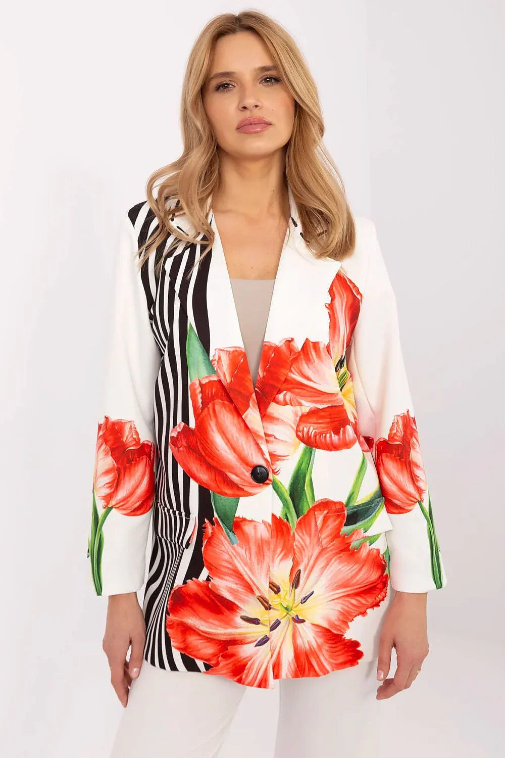 Women Blazer - Lightweight - 1-Button - Beige, Red, Green, White, Black -Guocali
