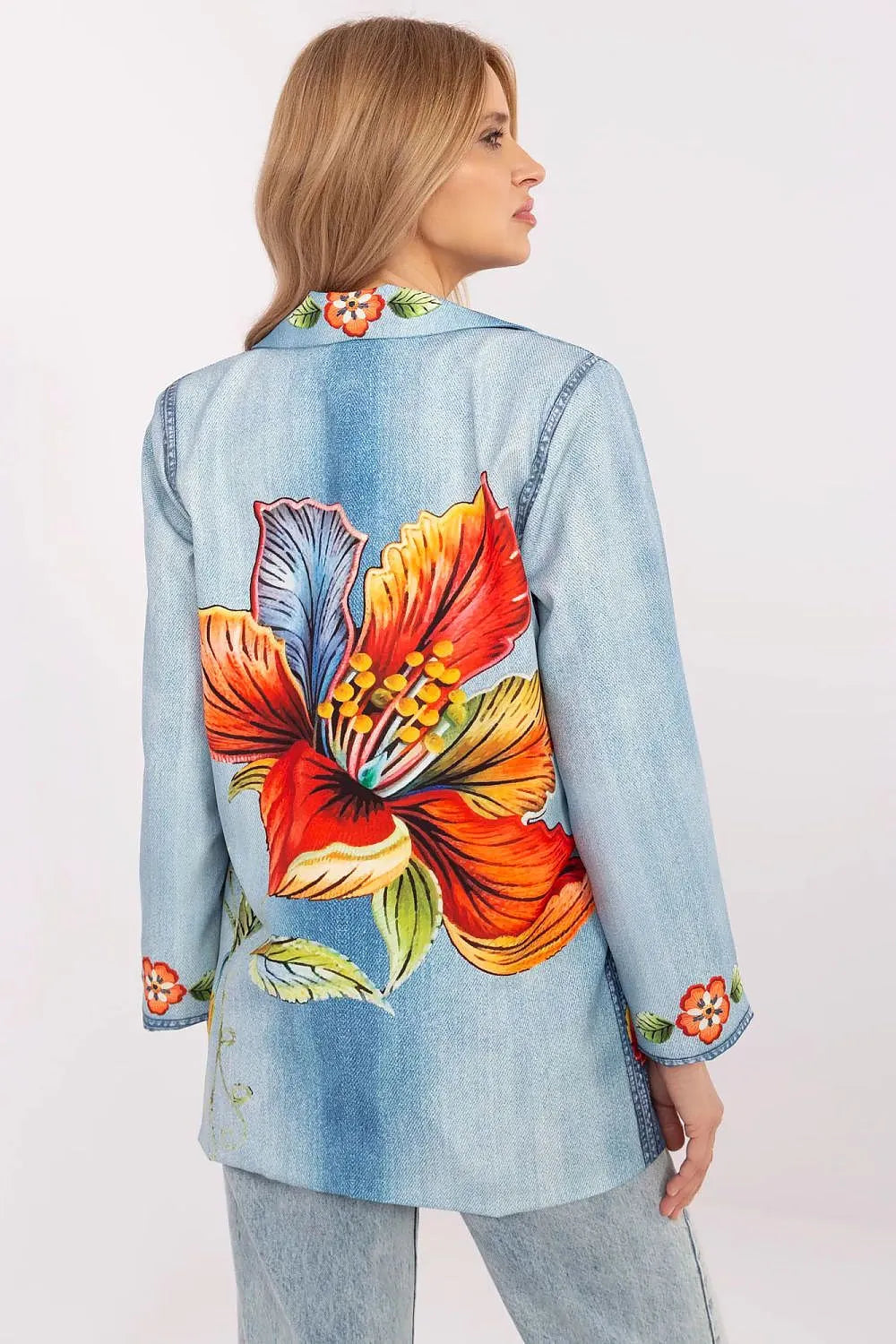 Women Blazer - Lightweight - 1-Button - Blue, Multicolor -Guocali