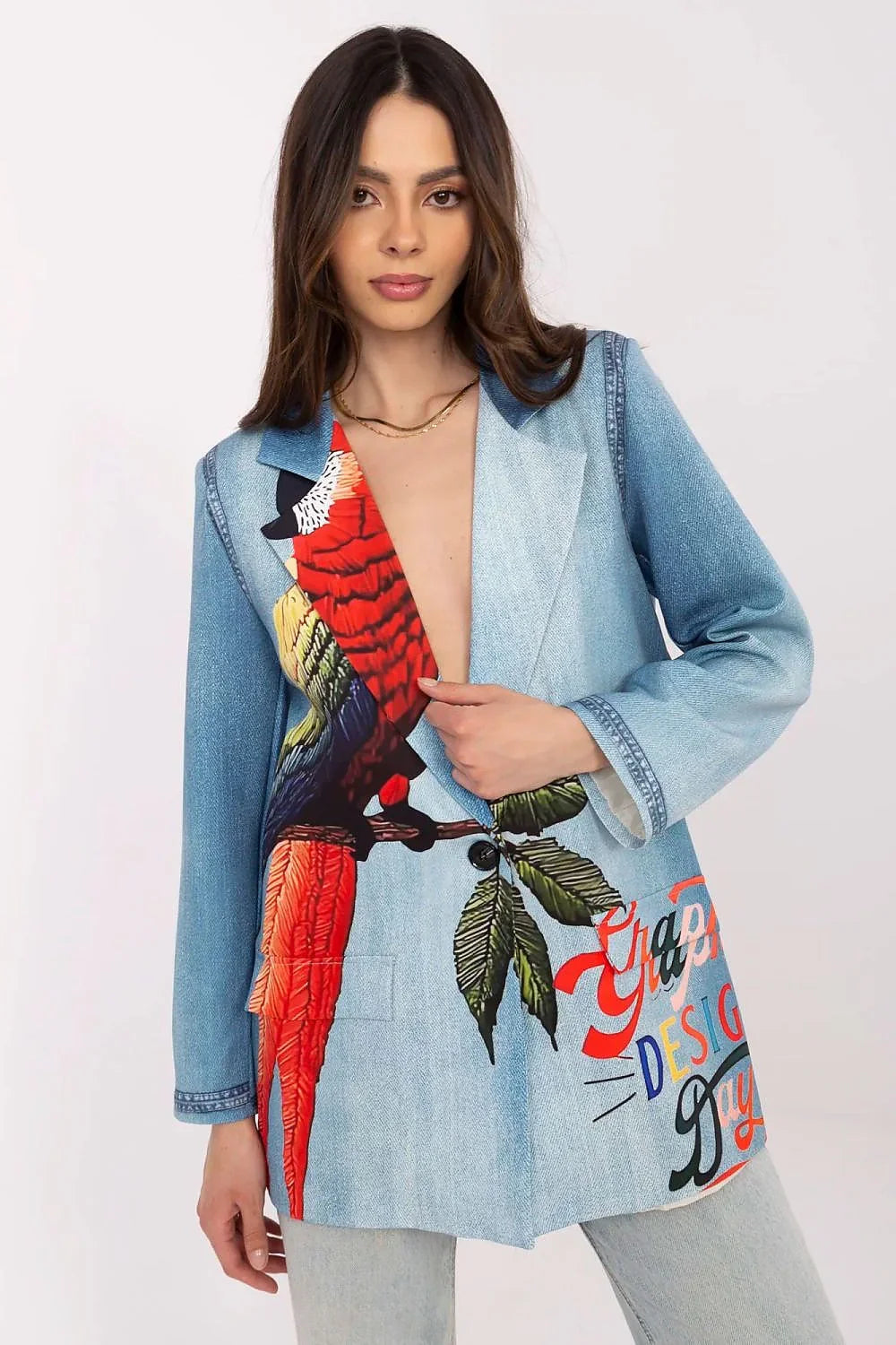 Women Blazer - Lightweight - 1-Button - Blue, Multicolor, Red, Orange, Green, Black, Yellow -Guocali