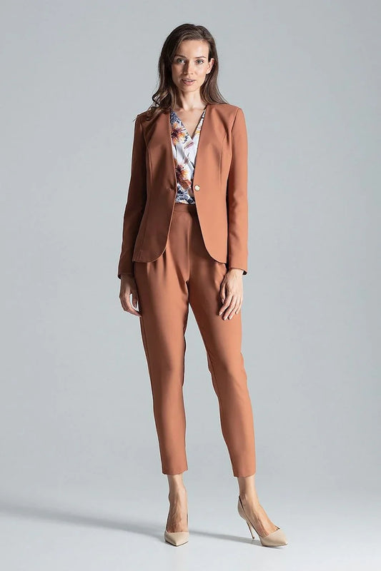 Women Blazer - Lightweight - 1-Button - Brown -Guocali