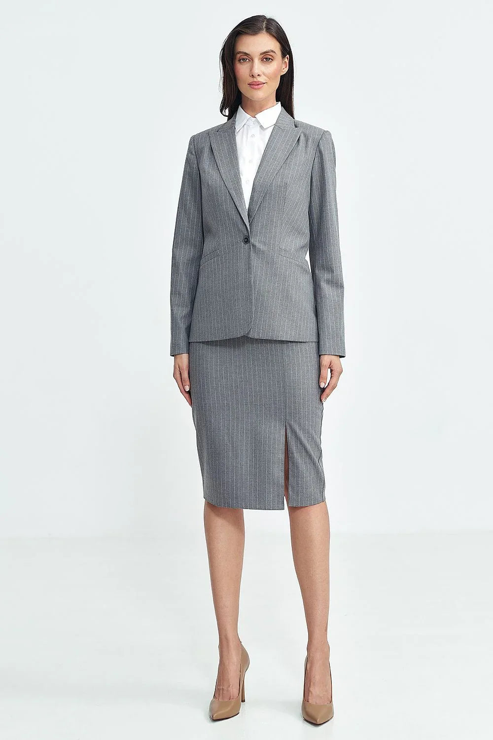 Women Blazer - Lightweight - 1-Button - Gray -Guocali
