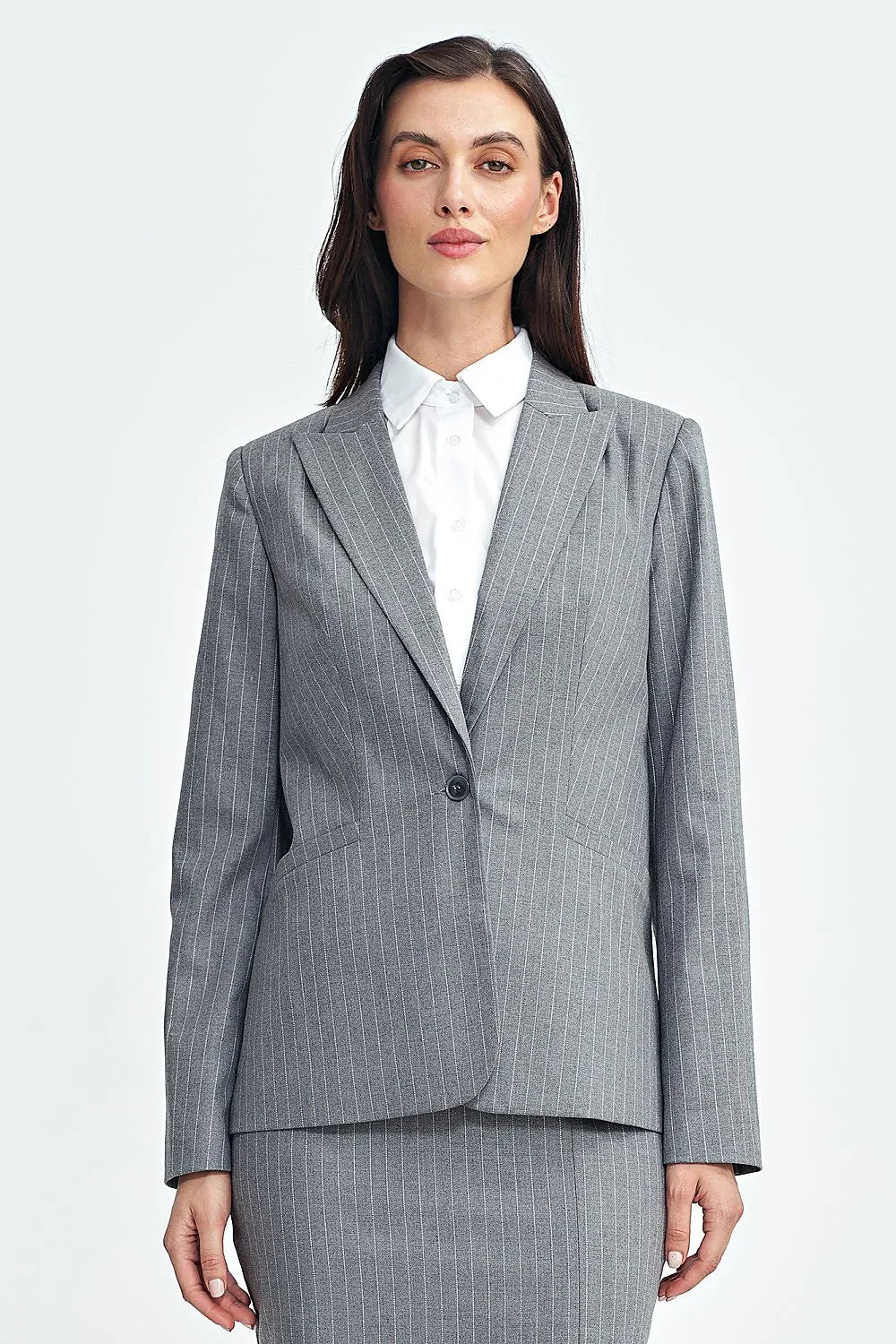 Women Blazer - Lightweight - 1-Button - Gray -Guocali