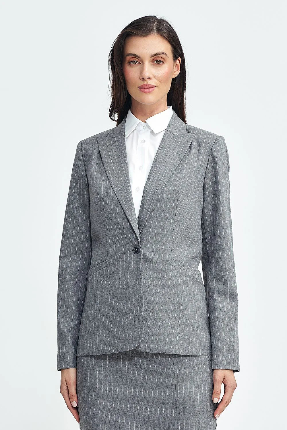 Women Blazer - Lightweight - 1-Button - Gray -Guocali