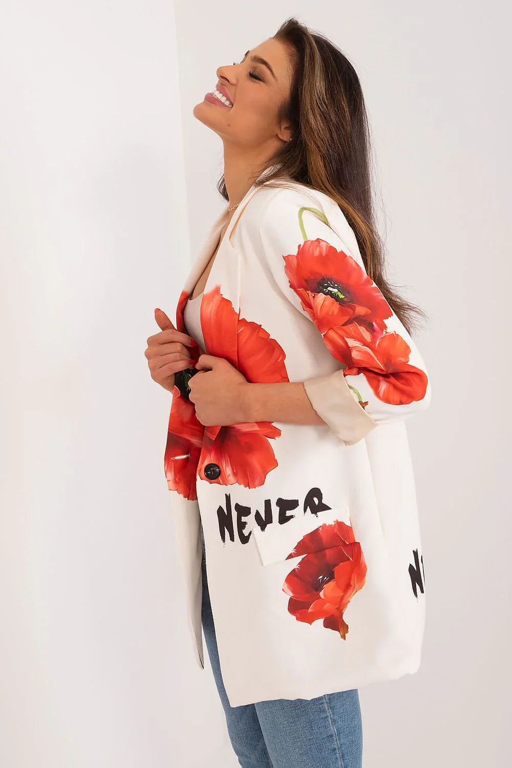 Women Blazer - Lightweight - Button - Beige, Multicolor, Red, Green, Black -Guocali