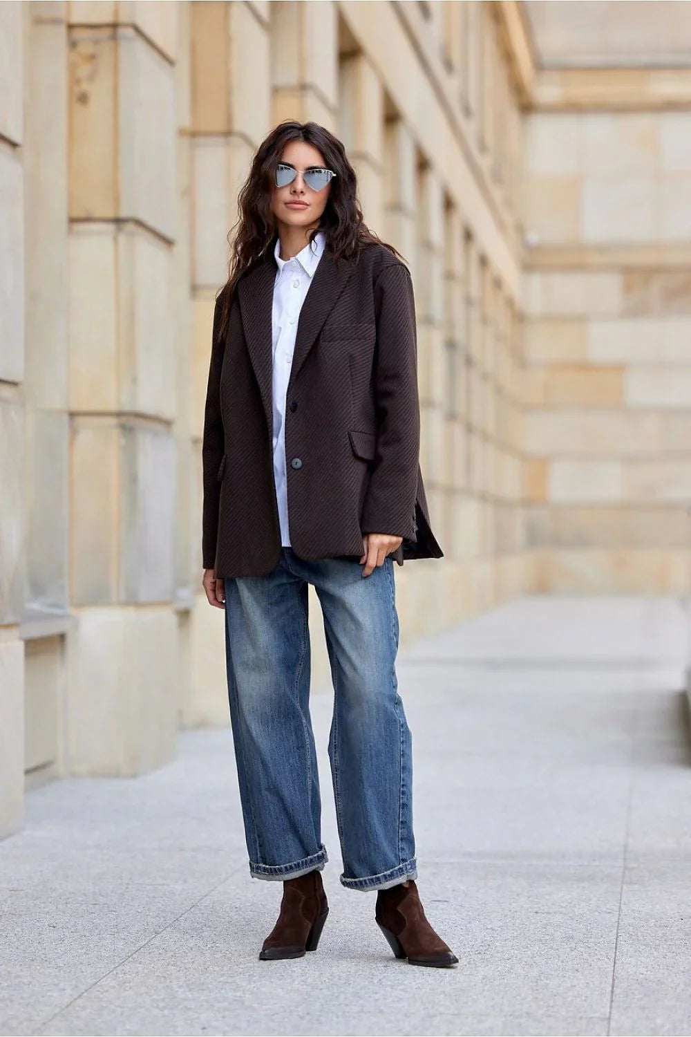 Women Blazer - Lightweight - Button - Brown -Guocali