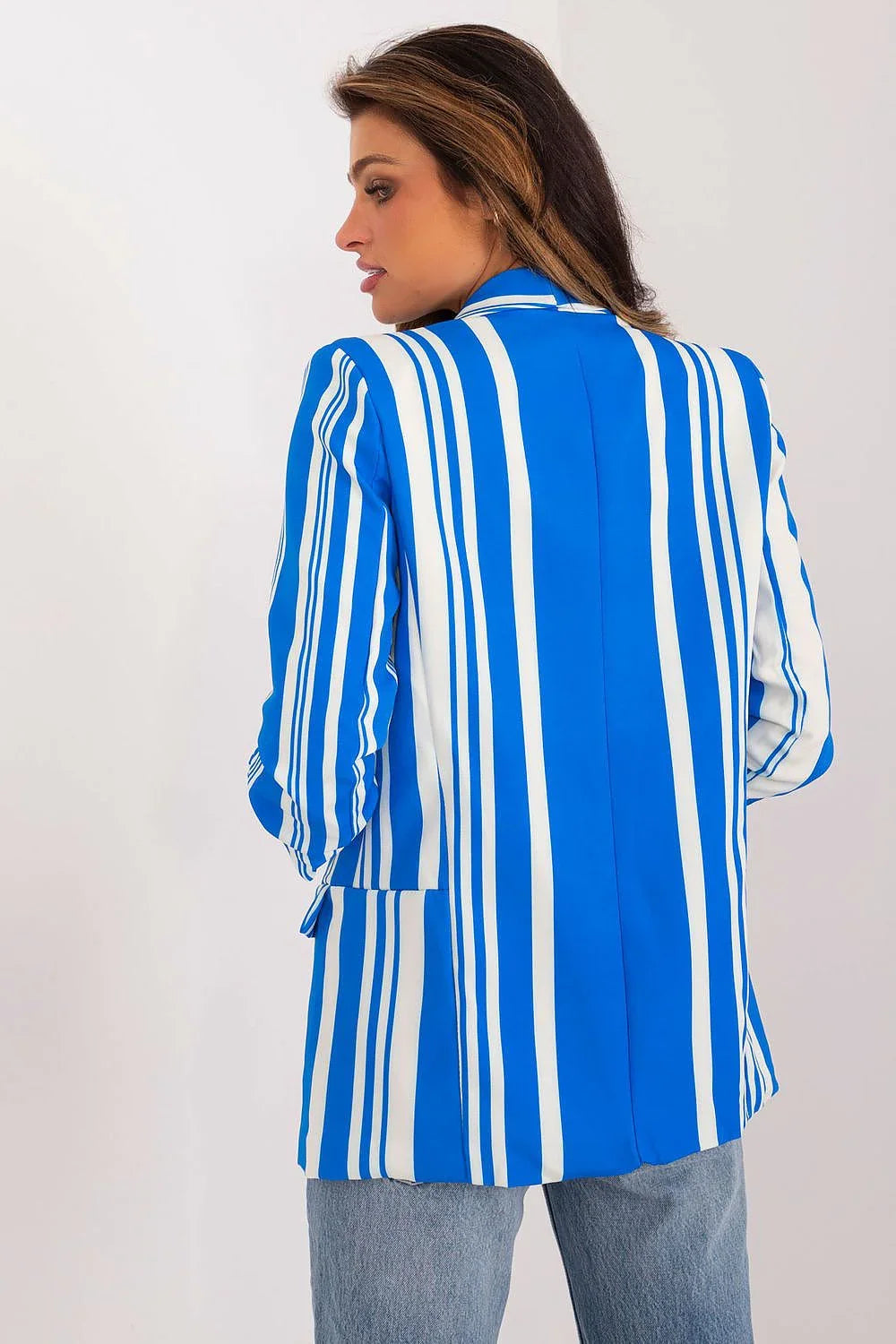 Women Blazer - Lightweight - Slip-On - Blue, White -Guocali