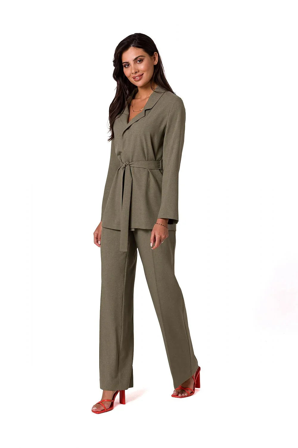 Women Blazer - Lightweight - Tie, Belted - Green -Guocali