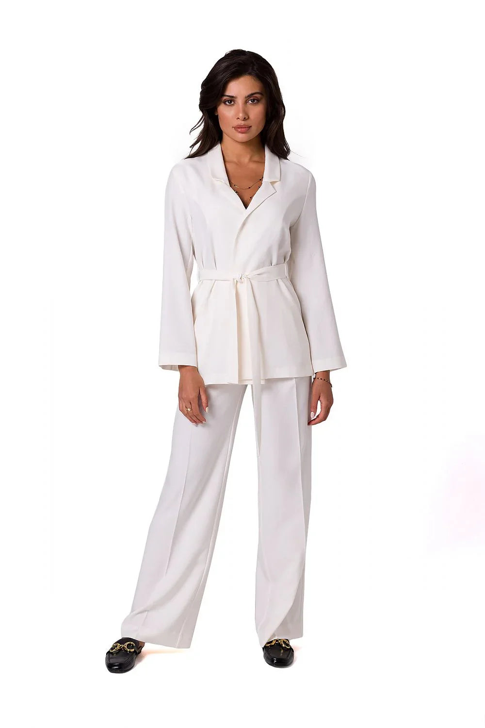Women Blazer - Lightweight - Tie, Belted, Wrap - Beige -Guocali