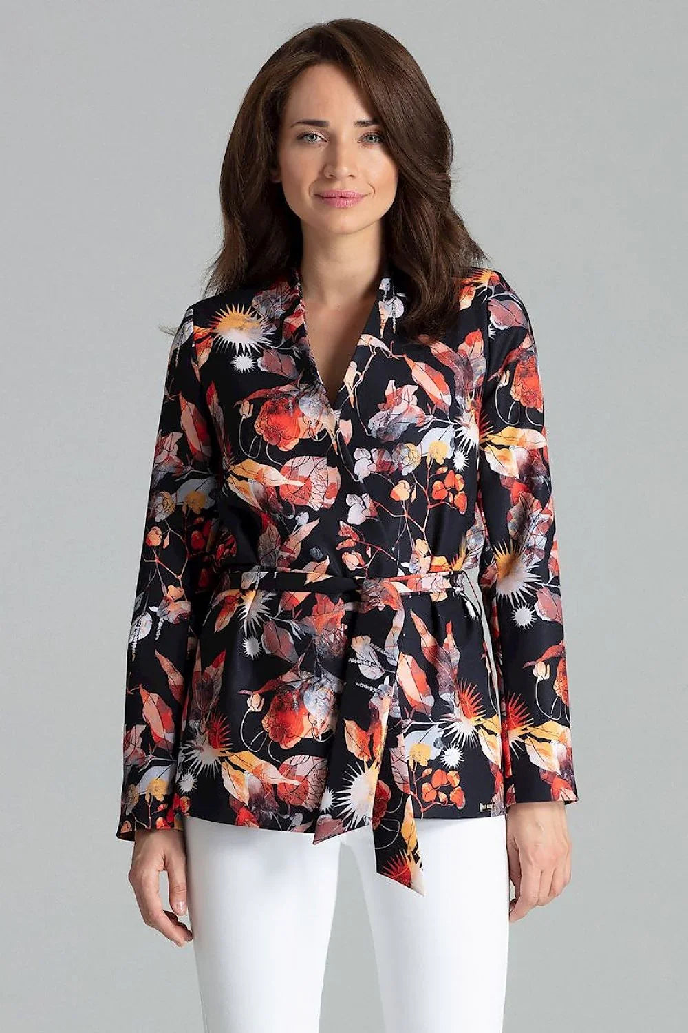 Women Blazer - Lightweight - Tie, Wrap - Black, Multicolor -Guocali