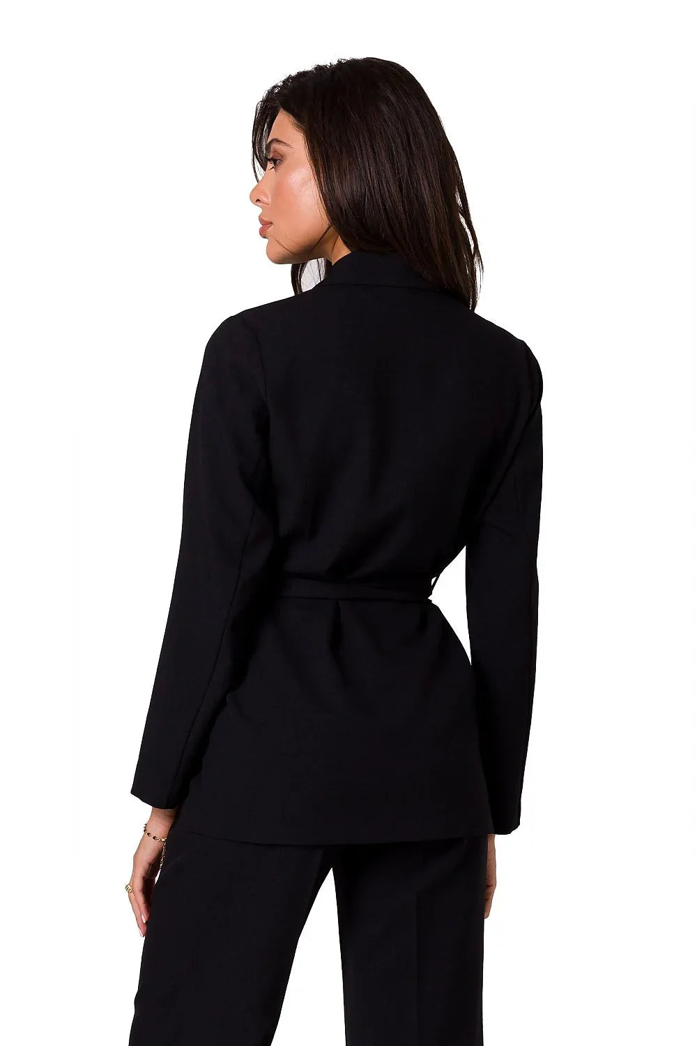 Women Blazer - Lightweight - Wrap, Belted - Black -Guocali