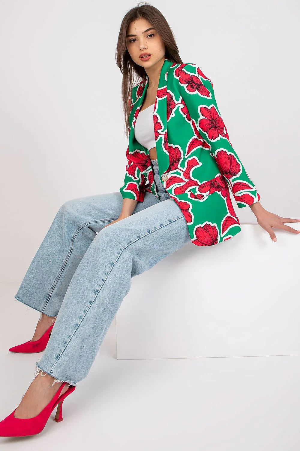 Women Blazer - Stretchable - Button - Green, Red, White -Guocali