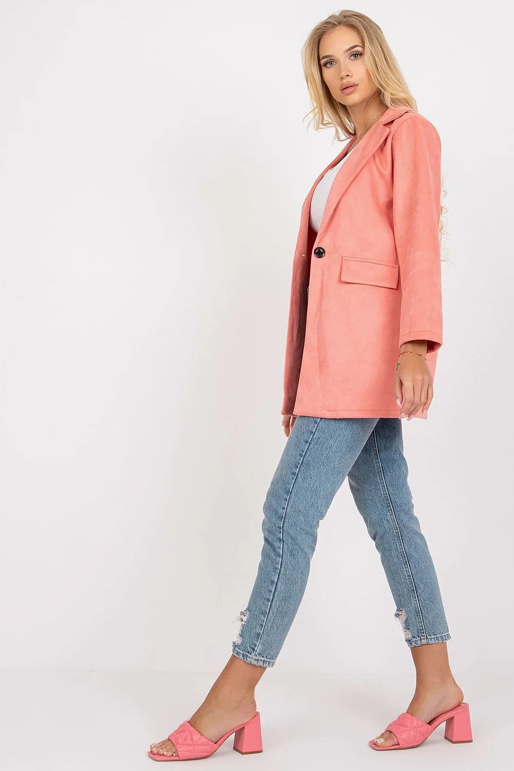 Women Blazer - Stretchable - Button - Pink -Guocali