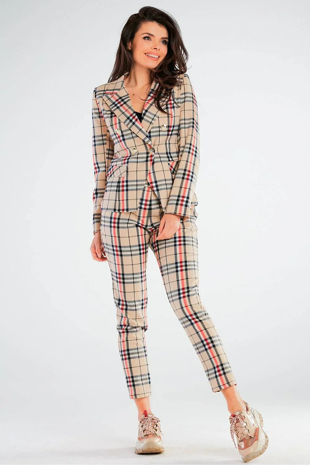 Women Blazer - Stretchable - Double-Breasted - Beige, Black, Red -Guocali
