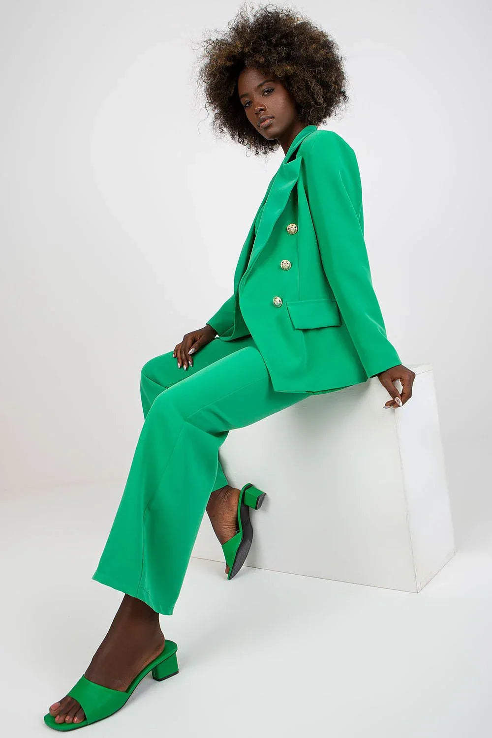 Women Blazer - Stretchable - Double-Breasted - Green -Guocali
