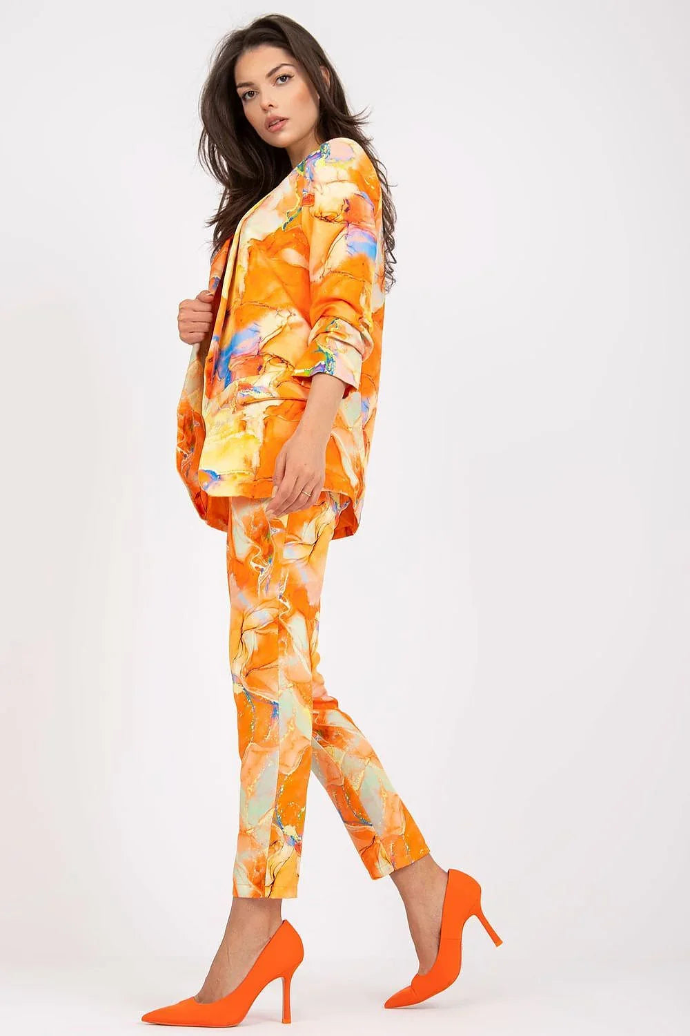 Women Blazer - Stretchable - Slip-On - Orange, Multicolor -Guocali