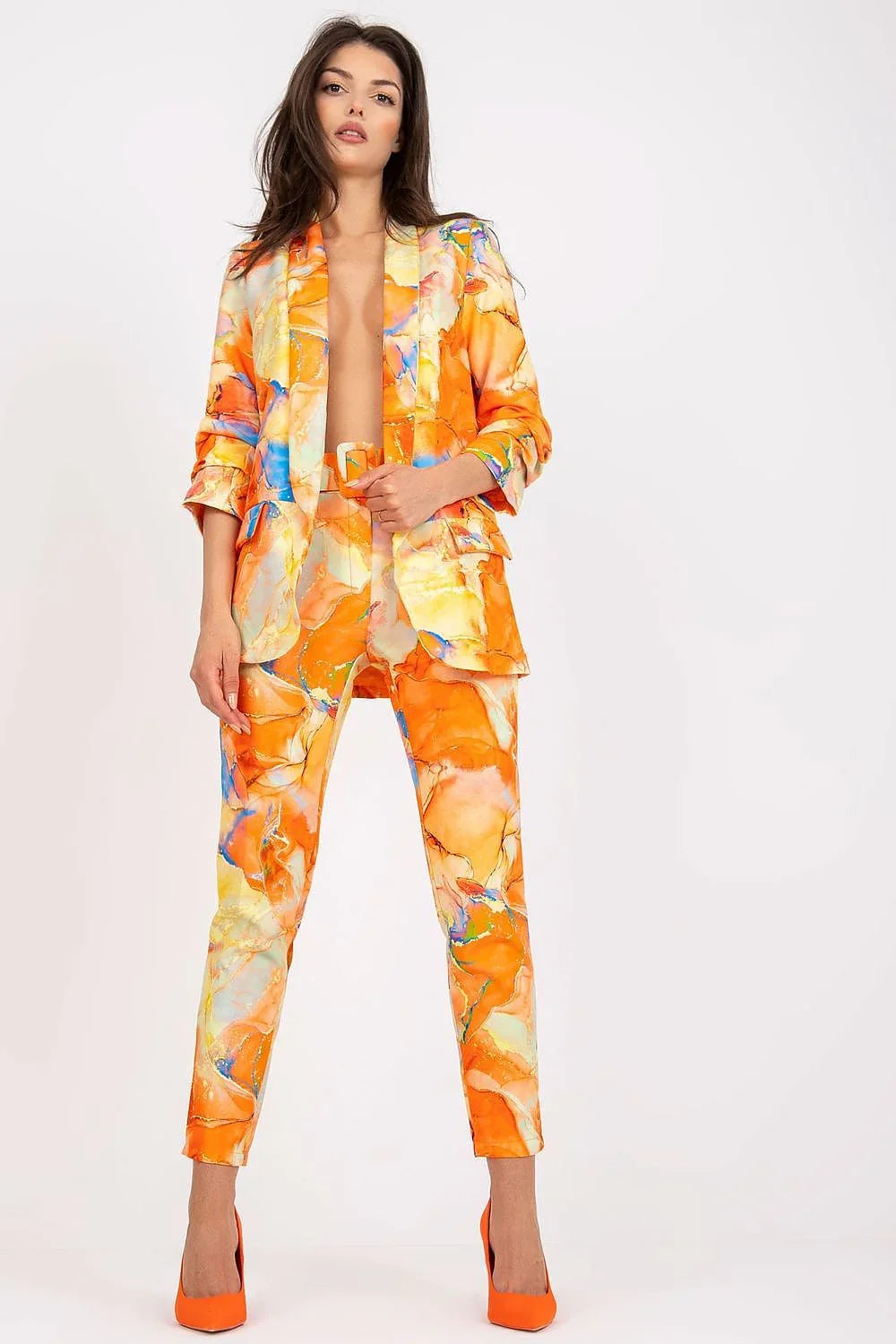 Women Blazer - Stretchable - Slip-On - Orange, Multicolor -Guocali