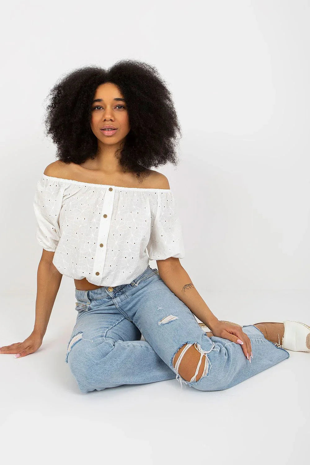 Women Blouse – Breathable – Three-Quarter Sleeve - White -Guocali