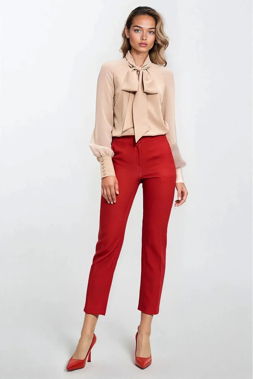 Women Blouse – Lightweight – Long Sleeve - Beige -Guocali