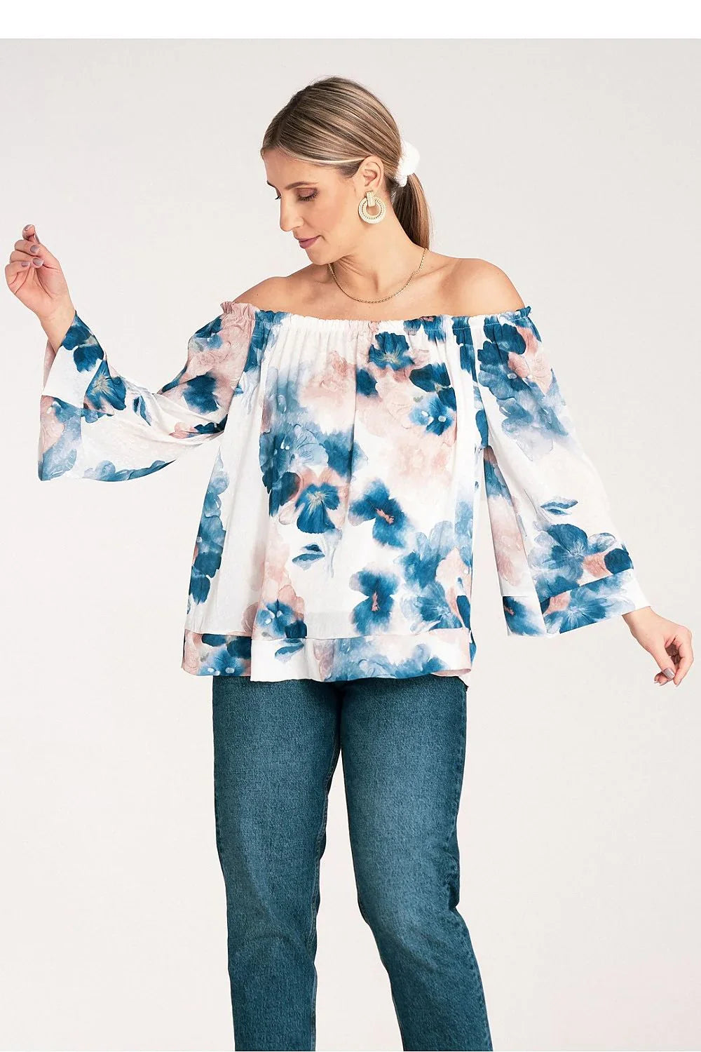 Women Blouse – Lightweight – Long Sleeve - Blue -Guocali