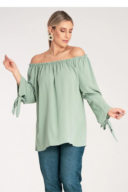 Women Blouse – Lightweight – Three-Quarter Sleeve - Green -Guocali