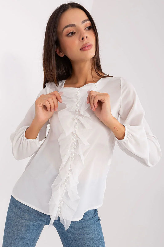 Women Blouse – Stretchable – Long Sleeve - White -Guocali
