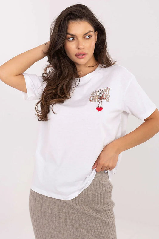 Women Crew-Neck Short-Sleeves T-Shirt – Breathable - White, Multicolor, Red, Beige -Guocali