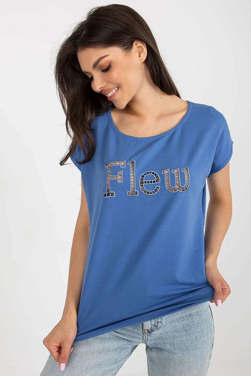Women Crew-Neck Short-Sleeves T-Shirt – Stretchable - Blue -Guocali
