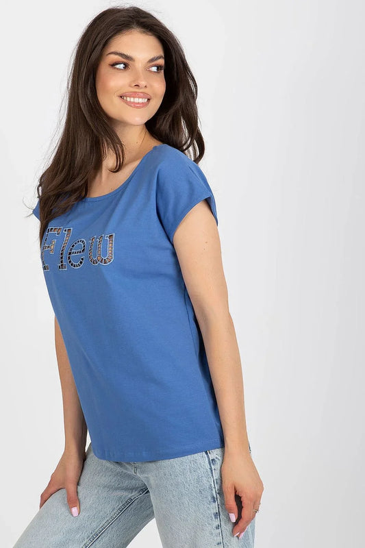 Women Crew-Neck Short-Sleeves T-Shirt – Stretchable - Blue -Guocali
