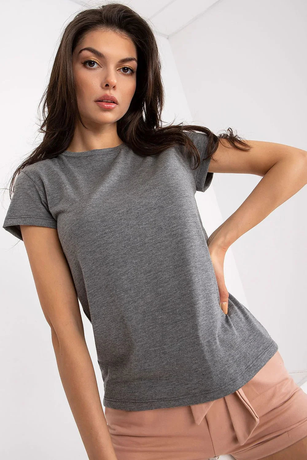 Women Crew-Neck Short-Sleeves T-Shirt – Stretchable - Gray -Guocali