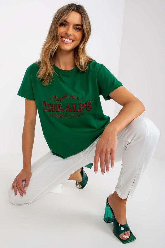Women Crew-Neck Short-Sleeves T-Shirt – Stretchable - Green, Red -Guocali