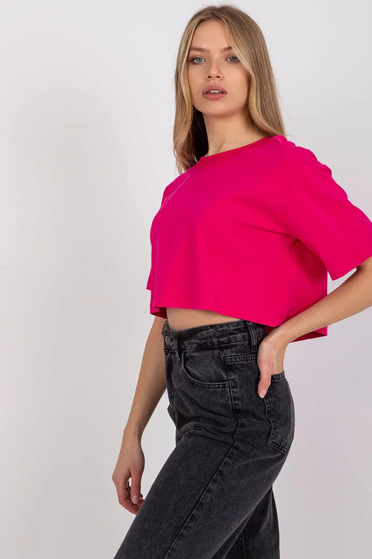Women Crew-Neck Short-Sleeves T-Shirt – Stretchable - Pink -Guocali