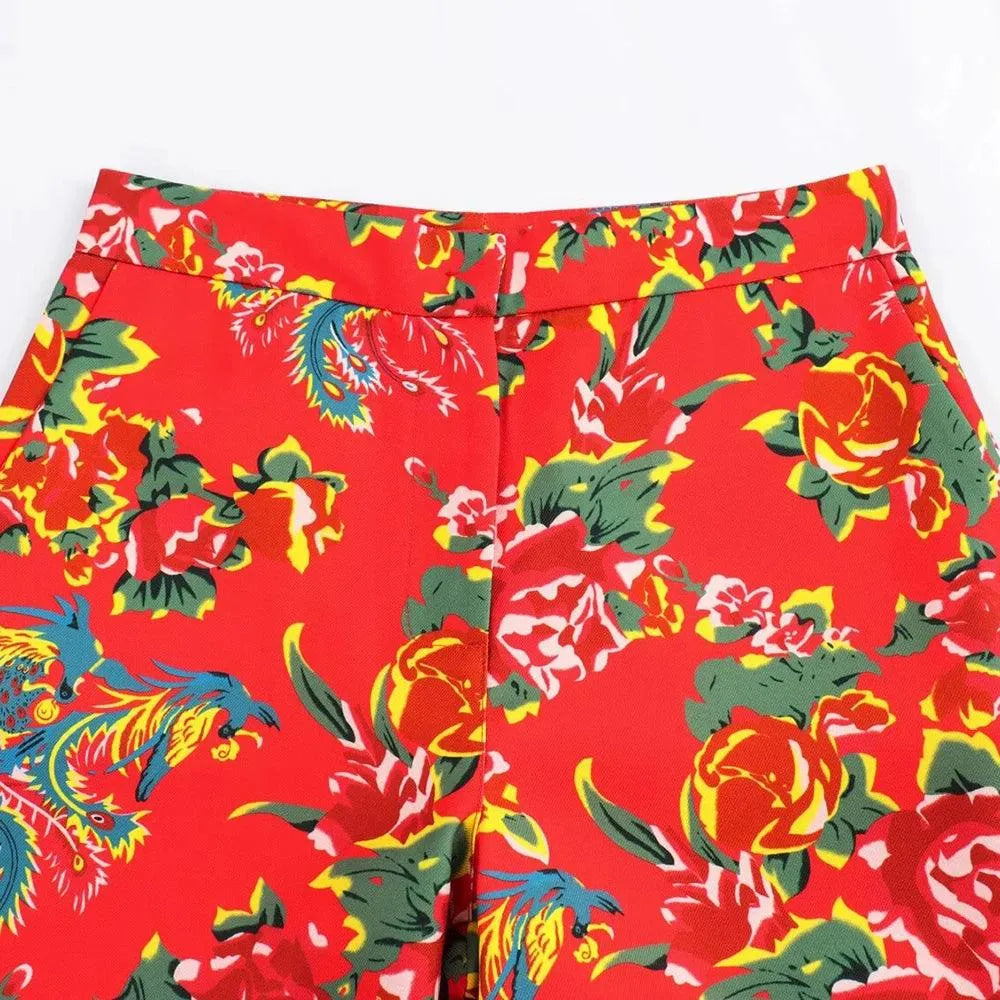 Women Pant Suit - Flower Embellished Trouser Suit -Guocali