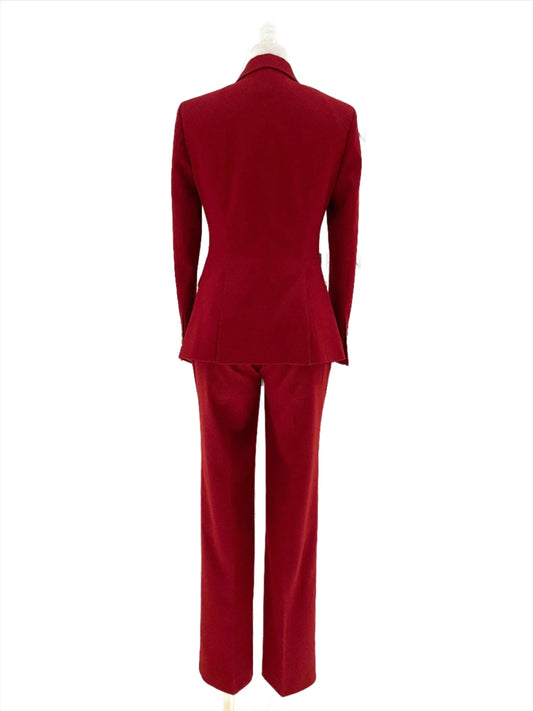 Women Pant Suit, Red Slim Fit Double Breasted Formal Pantsuit -Guocali