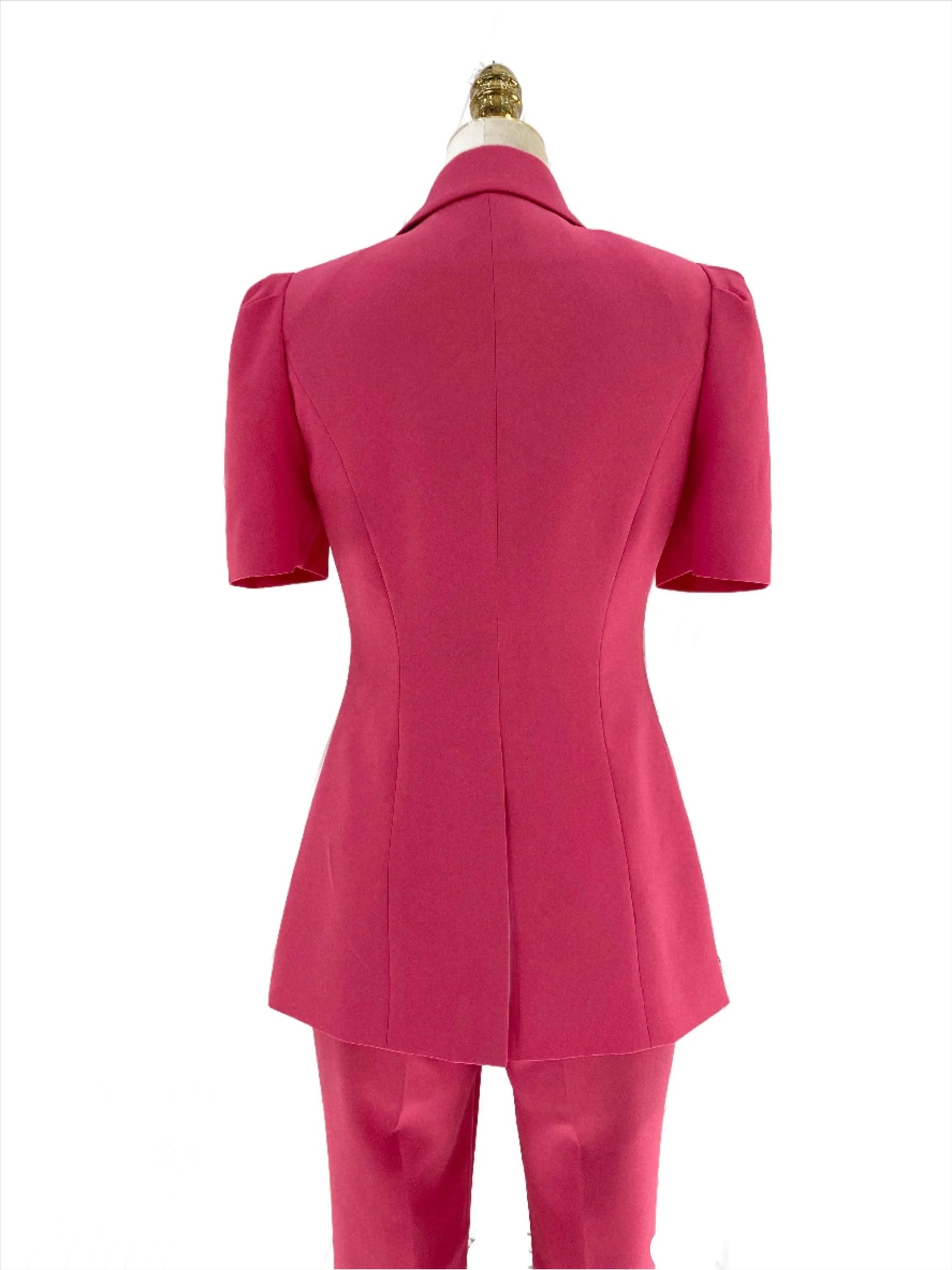 Women Pant Suit - Rose Red One-button Trouser Suit -Guocali