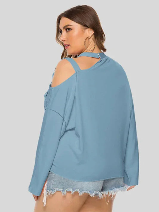 Women Round-Neck Long-Sleeves T-Shirt – Stretchable - Blue -Guocali