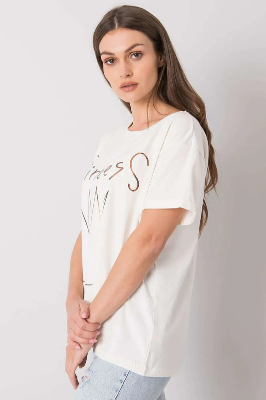Women Round-Neck Short-Sleeves T-Shirt – Stretchable - White, Gold -Guocali