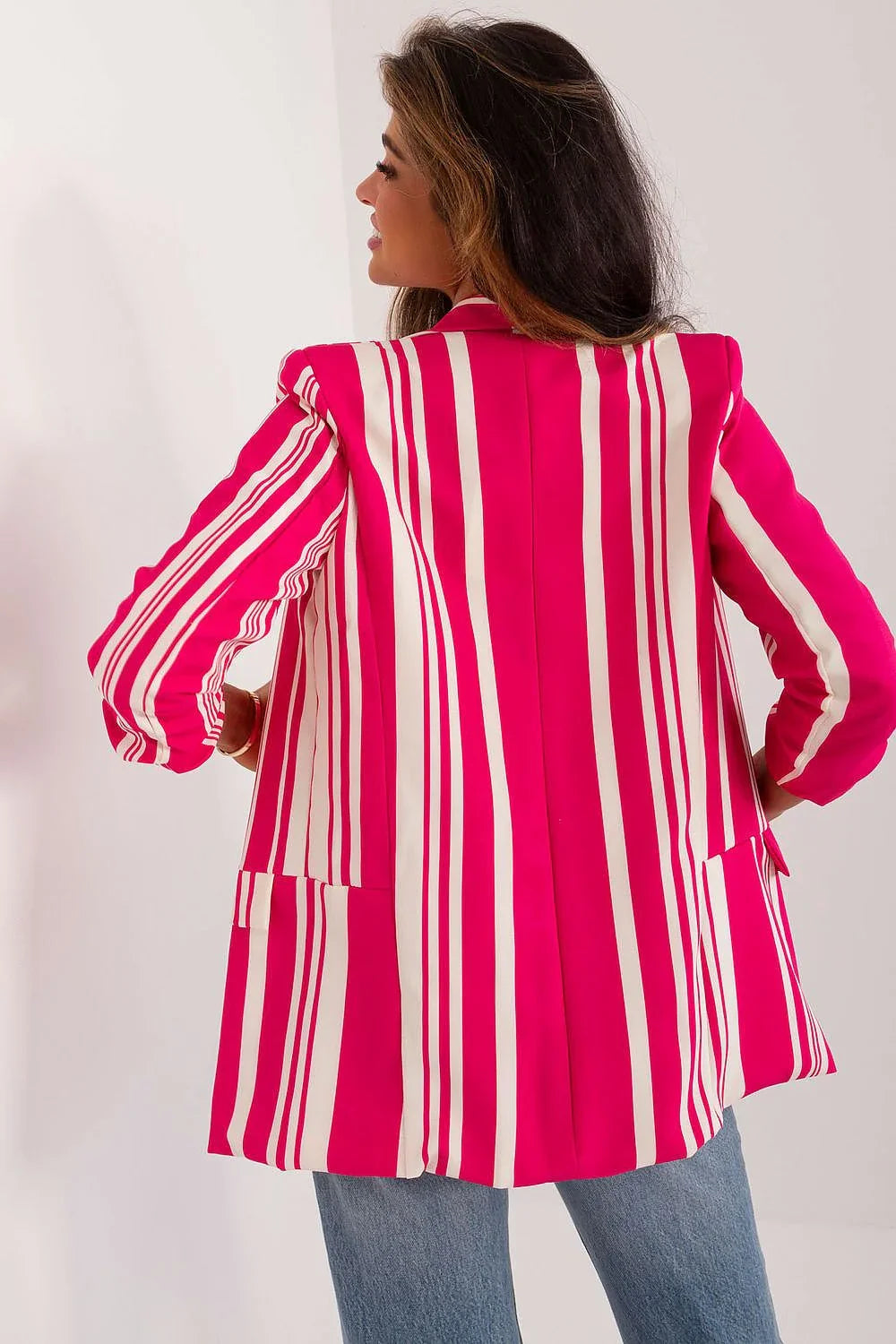 Women's Blazer - Lightweight - Slip-On - Pink, White -Guocali