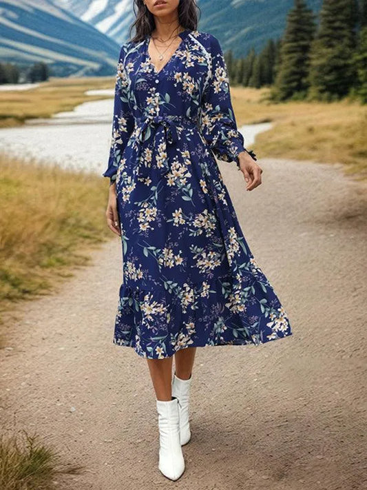 Women's Long Sleeve Floral Dress -Guocali