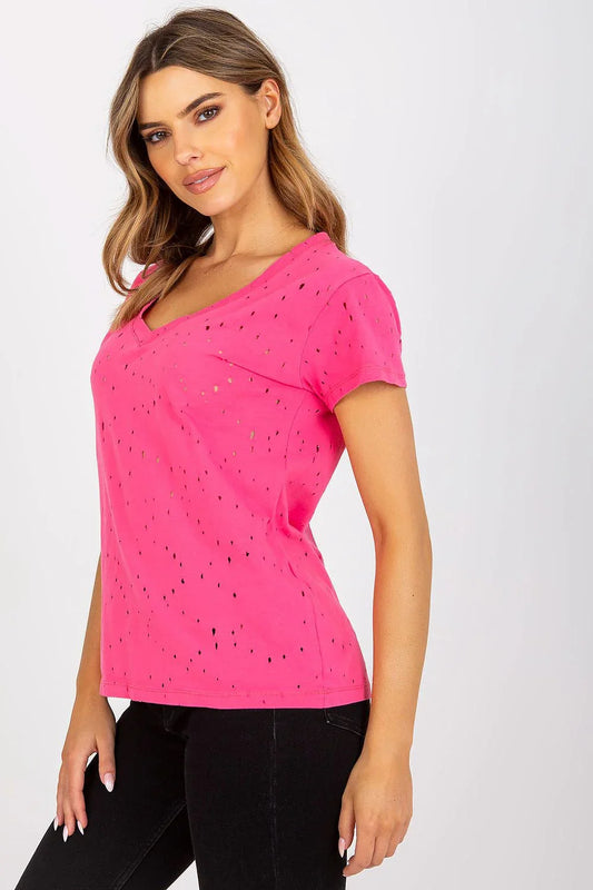 Women V-Neck Short-Sleeves T-Shirt – Breathable - Pink -Guocali