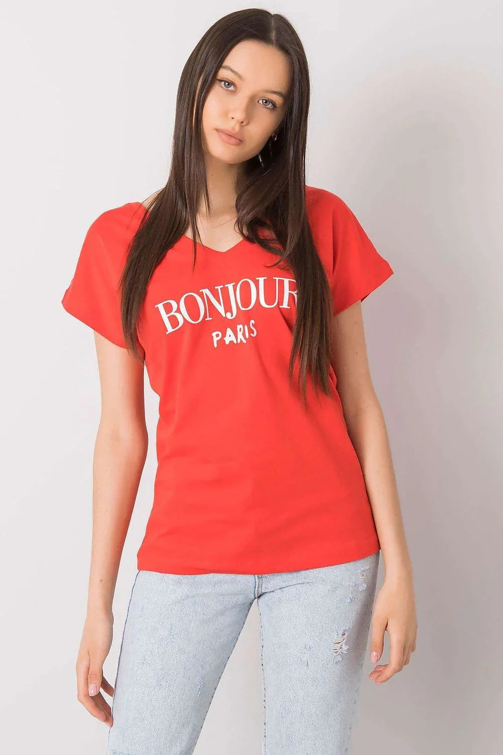 Women V-Neck Short-Sleeves T-Shirt – Breathable - Red, White -Guocali