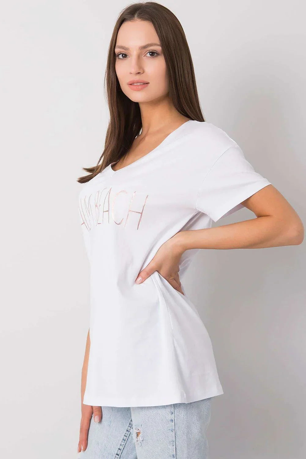 Women V-Neck Short-Sleeves T-Shirt – Breathable - White -Guocali