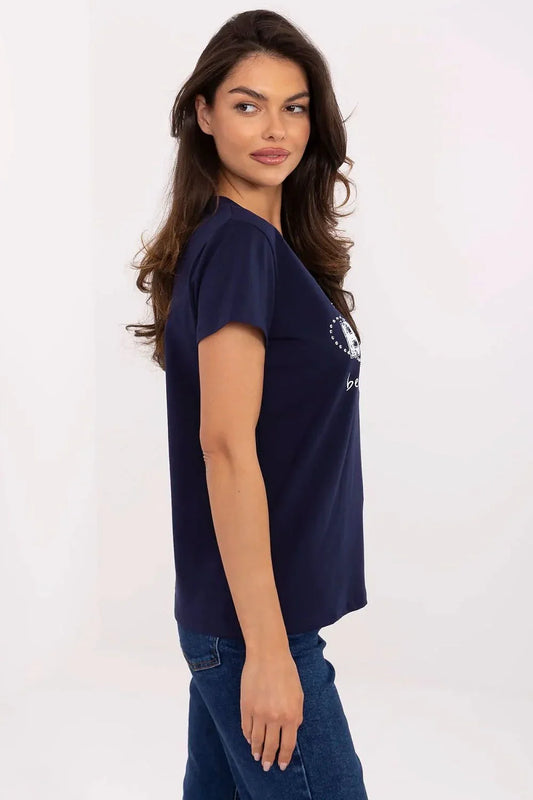 Women V-Neck Short-Sleeves T-Shirt – Stretchable - Navy -Guocali