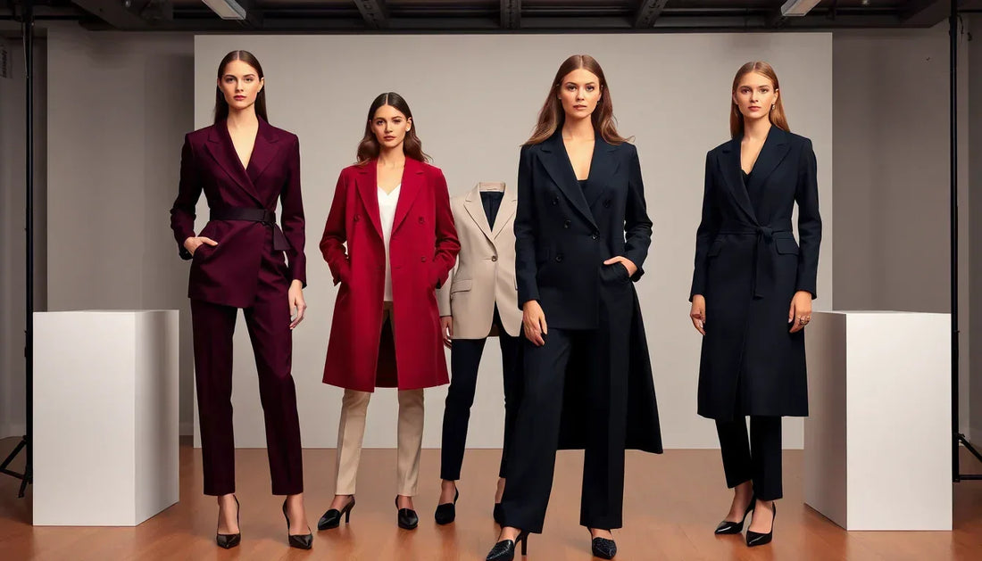 elegant blazers in burgundy, red, beige, and navy by GUOCALI Paris.