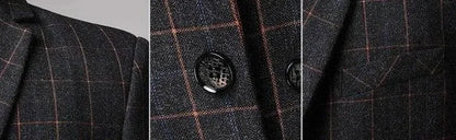 3-Piece Black Men’s Suit - Plaid Business Style -Guocali