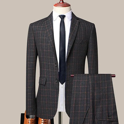 3-Piece Black Men’s Suit - Plaid Business Style -Guocali