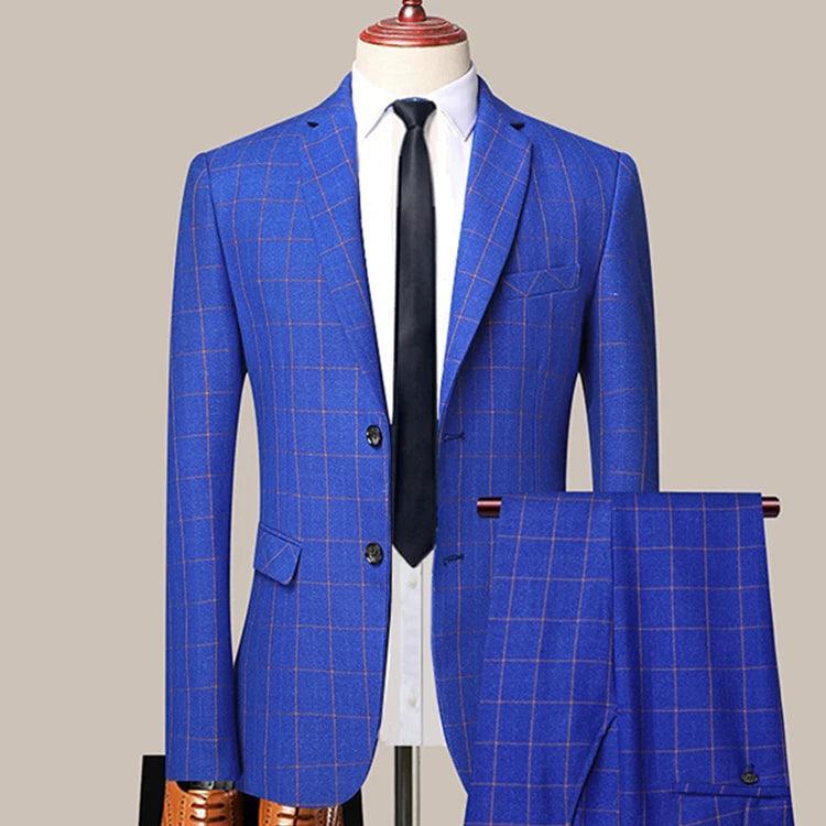 3-Piece Blue Plaid Suit for Men - Business Style - Checked Suit - Guocali