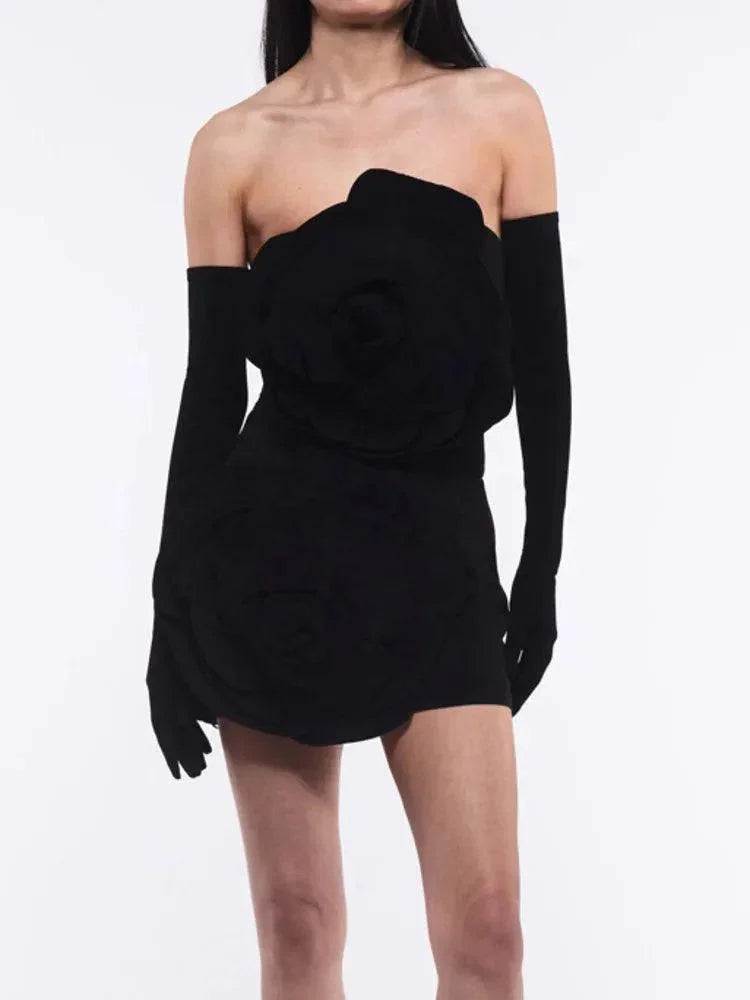 3D Floral Strapless Short Party Dress -Guocali