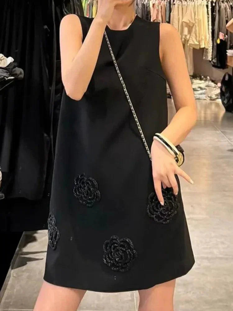 3D Flower Solid Sleeveless Party Dress -Guocali