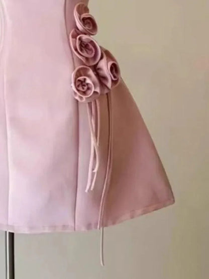 3D Flower Waist Camisole Short Party Dress -Guocali