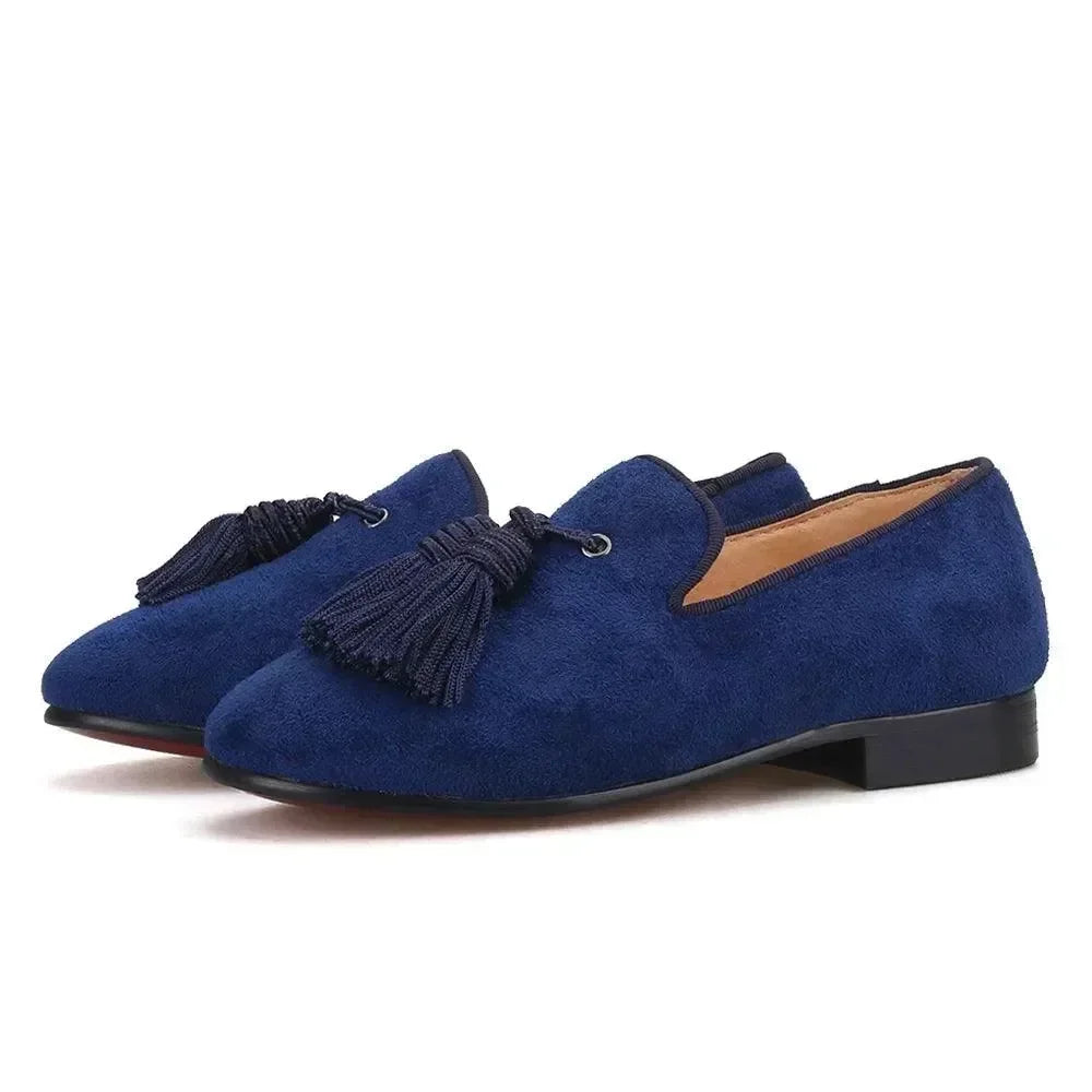 Kids Dress Tassel Smoking Loafers - Slip-On Flat Formal Dress Shoes